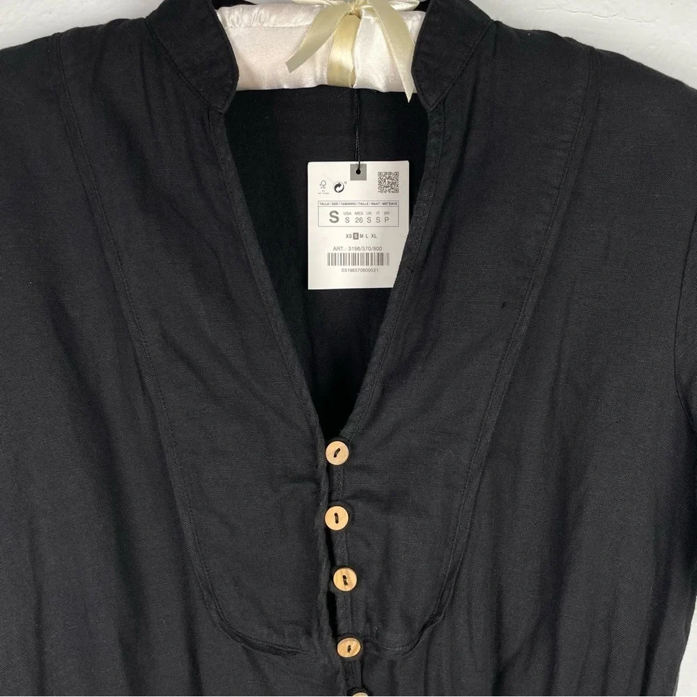 New Zara Linen Blend Jumpsuit Black Size S